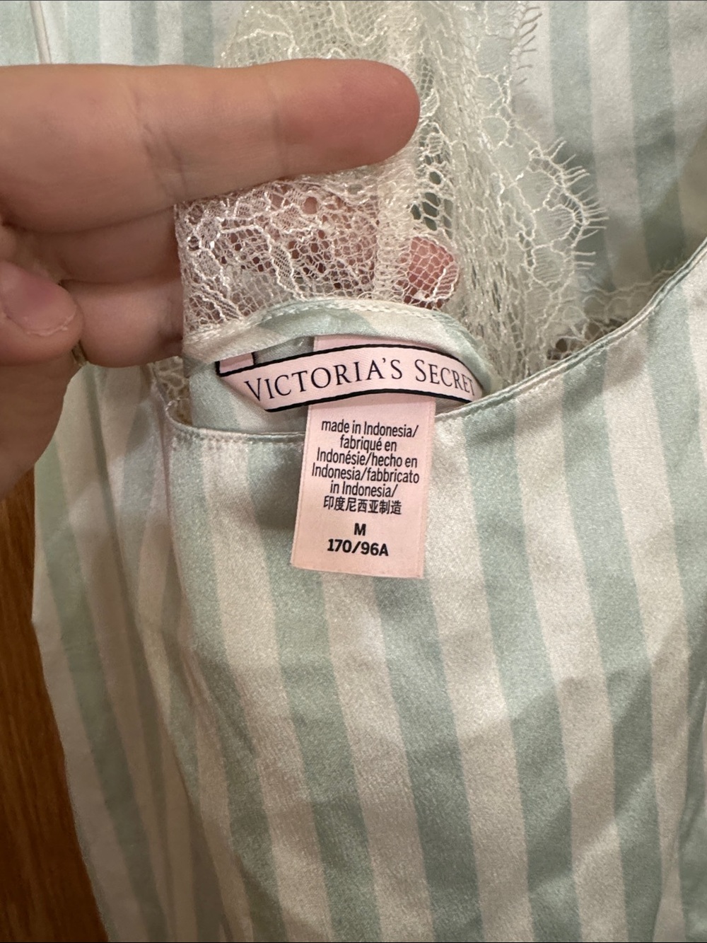 Victoria's Secret Mint & White Striped Satin Chemise with Lace Trim - Picture 2 of 2